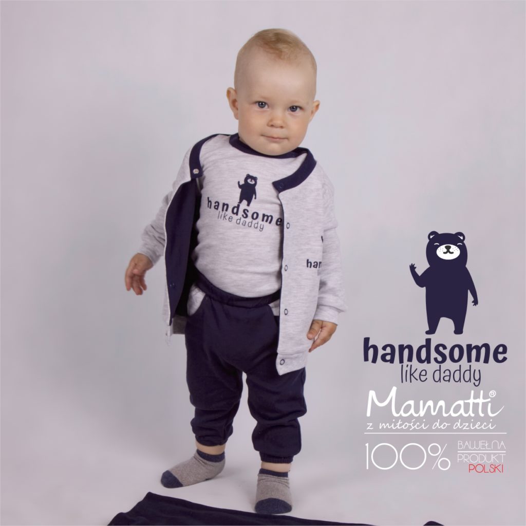 Najmodniejsze i dizajnerske komplety na jesień dla niemowlaków. Body, bluza i spodnie dresowe dla chłopca. 